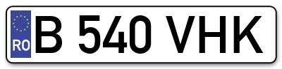 Placuta inmatriculare numar auto  B-540-VHK, B 540 VHK, B540VHK