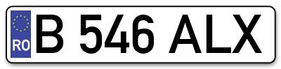 Placuta inmatriculare numar auto  B-546-ALX, B 546 ALX, B546ALX