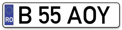 Placuta inmatriculare numar auto  B-55-AOY, B 55 AOY, B55AOY
