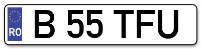 Placuta inmatriculare numar auto  B-55-TFU, B 55 TFU, B55TFU