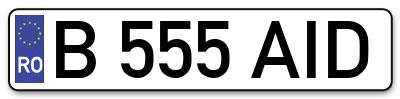 Placuta inmatriculare numar auto  B-555-AID, B 555 AID, B555AID