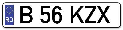 Placuta inmatriculare numar auto  B-56-KZX, B 56 KZX, B56KZX