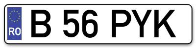 Placuta inmatriculare numar auto  B-56-PYK, B 56 PYK, B56PYK