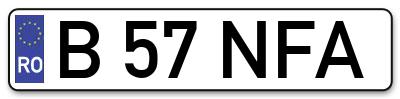 Placuta inmatriculare numar auto  B-57-NFA, B 57 NFA, B57NFA