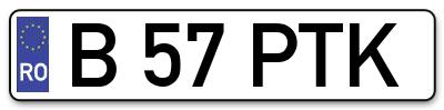 Placuta inmatriculare numar auto  B-57-PTK, B 57 PTK, B57PTK