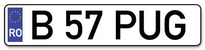 Placuta inmatriculare numar auto  B-57-PUG, B 57 PUG, B57PUG
