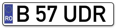 Placuta inmatriculare numar auto  B-57-UDR, B 57 UDR, B57UDR