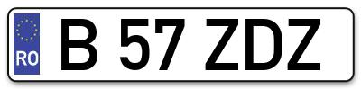 Placuta inmatriculare numar auto  B-57-ZDZ, B 57 ZDZ, B57ZDZ