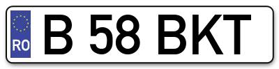 Placuta inmatriculare numar auto  B-58-BKT, B 58 BKT, B58BKT
