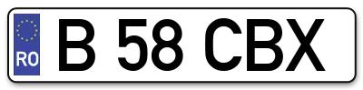 Placuta inmatriculare numar auto  B-58-CBX, B 58 CBX, B58CBX