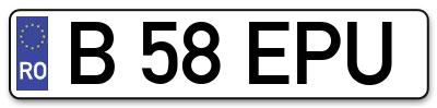 Placuta inmatriculare numar auto  B-58-EPU, B 58 EPU, B58EPU