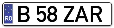 Placuta inmatriculare numar auto  B-58-ZAR, B 58 ZAR, B58ZAR