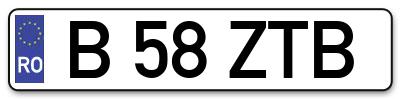 Placuta inmatriculare numar auto  B-58-ZTB, B 58 ZTB, B58ZTB