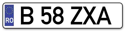 Placuta inmatriculare numar auto  B-58-ZXA, B 58 ZXA, B58ZXA