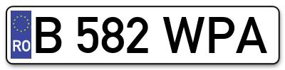 Placuta inmatriculare numar auto  B-582-WPA, B 582 WPA, B582WPA