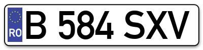 Placuta inmatriculare numar auto  B-584-SXV, B 584 SXV, B584SXV