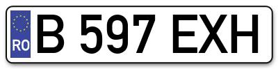 Placuta inmatriculare numar auto  B-597-EXH, B 597 EXH, B597EXH