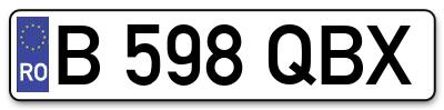 Placuta inmatriculare numar auto  B-598-QBX, B 598 QBX, B598QBX