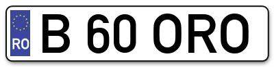 Placuta inmatriculare numar auto  B-60-ORO, B 60 ORO, B60ORO