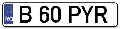 Placuta inmatriculare numar auto  B-60-PYR, B 60 PYR, B60PYR