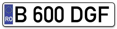 Placuta inmatriculare numar auto  B-600-DGF, B 600 DGF, B600DGF