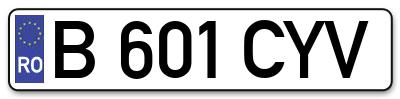 Placuta inmatriculare numar auto  B-601-CYV, B 601 CYV, B601CYV