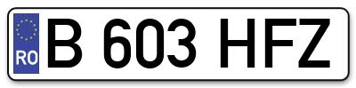Placuta inmatriculare numar auto  B-603-HFZ, B 603 HFZ, B603HFZ