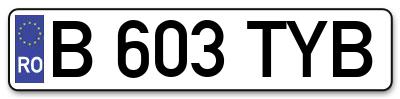 Placuta inmatriculare numar auto  B-603-TYB, B 603 TYB, B603TYB