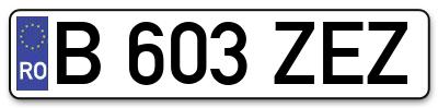 Placuta inmatriculare numar auto  B-603-ZEZ, B 603 ZEZ, B603ZEZ