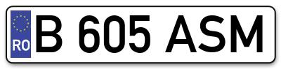 Placuta inmatriculare numar auto  B-605-ASM, B 605 ASM, B605ASM