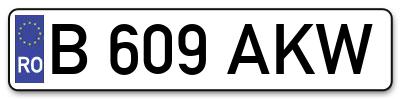 Placuta inmatriculare numar auto  B-609-AKW, B 609 AKW, B609AKW