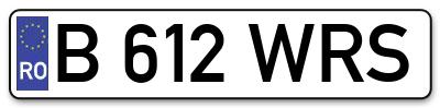 Placuta inmatriculare numar auto  B-612-WRS, B 612 WRS, B612WRS