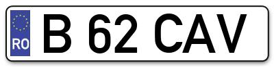 Placuta inmatriculare numar auto  B-62-CAV, B 62 CAV, B62CAV