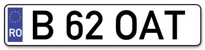 Placuta inmatriculare numar auto  B-62-OAT, B 62 OAT, B62OAT