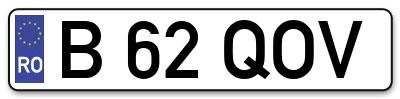 Placuta inmatriculare numar auto  B-62-QOV, B 62 QOV, B62QOV