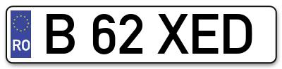 Placuta inmatriculare numar auto  B-62-XED, B 62 XED, B62XED