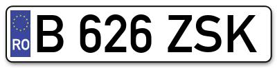Placuta inmatriculare numar auto  B-626-ZSK, B 626 ZSK, B626ZSK