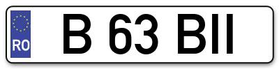 Placuta inmatriculare numar auto  B-63-BII, B 63 BII, B63BII