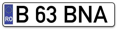 Placuta inmatriculare numar auto  B-63-BNA, B 63 BNA, B63BNA