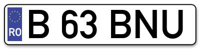 Placuta inmatriculare numar auto  B-63-BNU, B 63 BNU, B63BNU