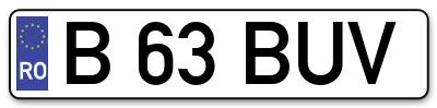 Placuta inmatriculare numar auto  B-63-BUV, B 63 BUV, B63BUV