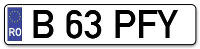 Placuta inmatriculare numar auto  B-63-PFY, B 63 PFY, B63PFY