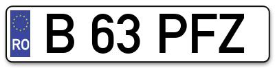 Placuta inmatriculare numar auto  B-63-PFZ, B 63 PFZ, B63PFZ