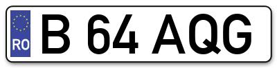 Placuta inmatriculare numar auto  B-64-AQG, B 64 AQG, B64AQG