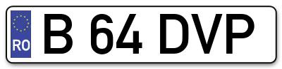 Placuta inmatriculare numar auto  B-64-DVP, B 64 DVP, B64DVP