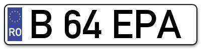 Placuta inmatriculare numar auto  B-64-EPA, B 64 EPA, B64EPA
