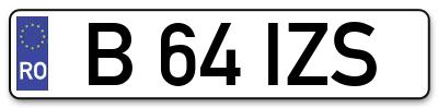 Placuta inmatriculare numar auto  B-64-IZS, B 64 IZS, B64IZS