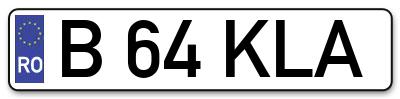 Placuta inmatriculare numar auto  B-64-KLA, B 64 KLA, B64KLA