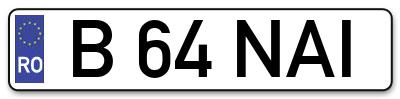 Placuta inmatriculare numar auto  B-64-NAI, B 64 NAI, B64NAI
