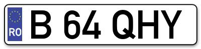 Placuta inmatriculare numar auto  B-64-QHY, B 64 QHY, B64QHY